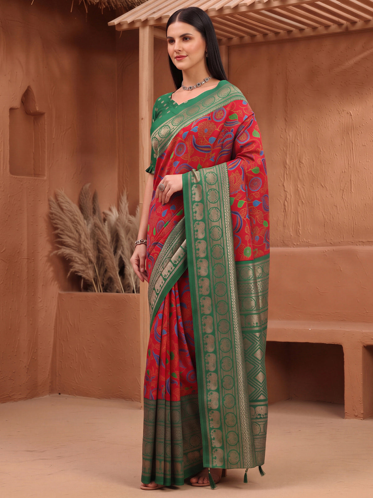 Red Cotton Blend saree – detail view 2