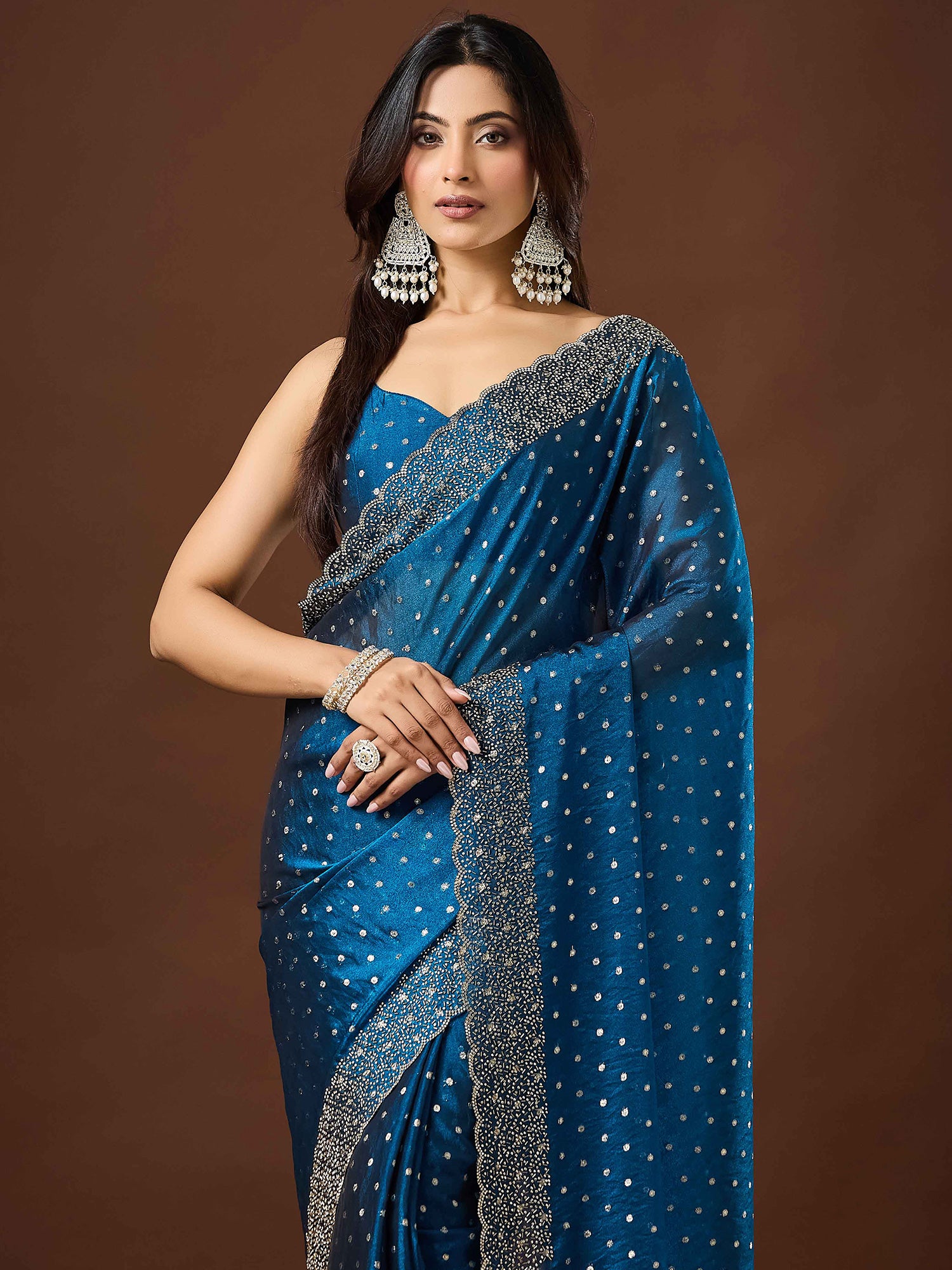 Teal Blue Silk Blend saree – detail view 4