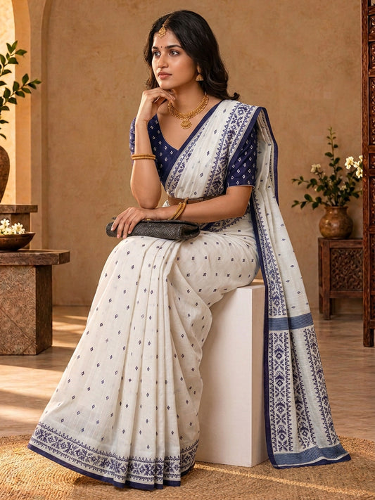 Off White tussar silk saree view 1