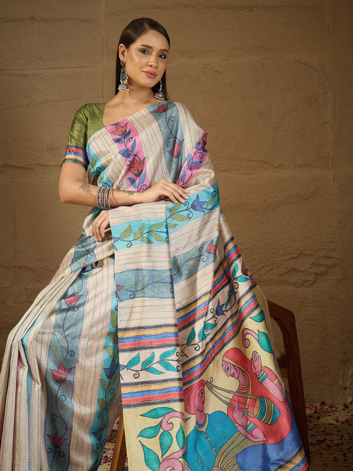 Multicolored art silk saree view 1