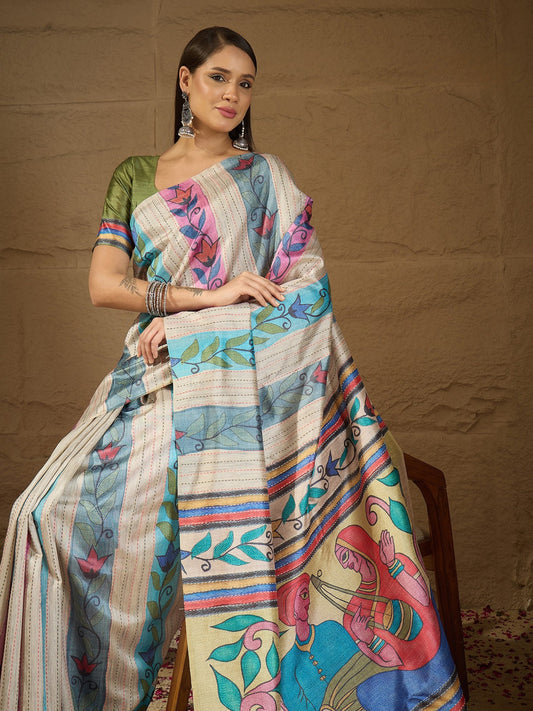Multicolored art silk saree view 1