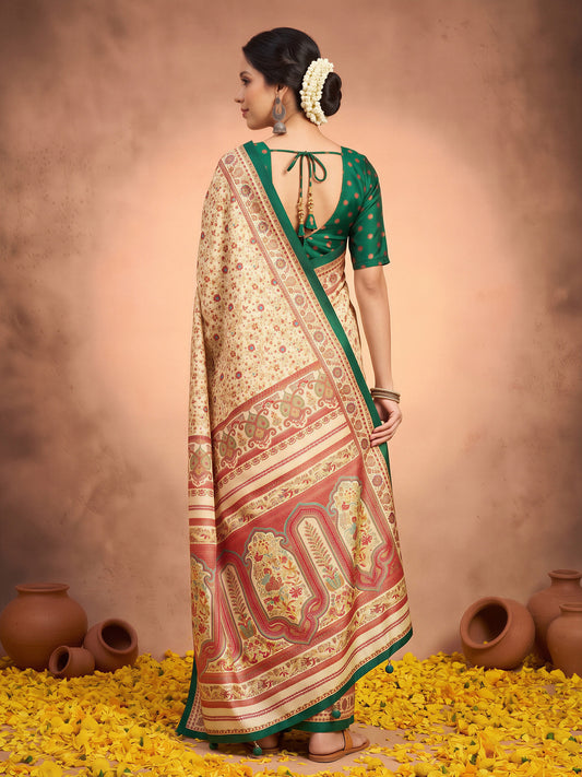 Cream Silk Blend saree – detail view 1