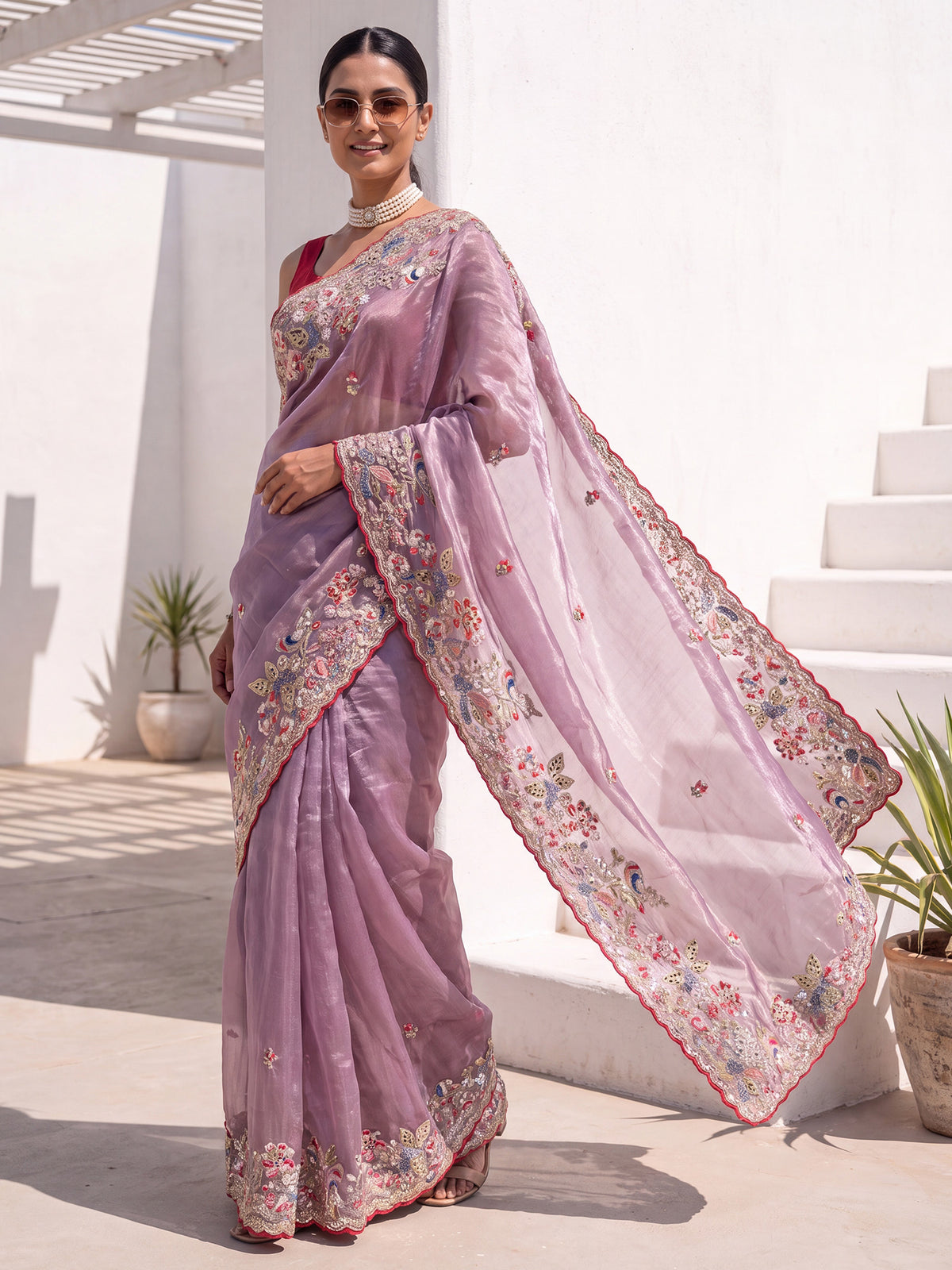 Purple Organza saree – detail view 3