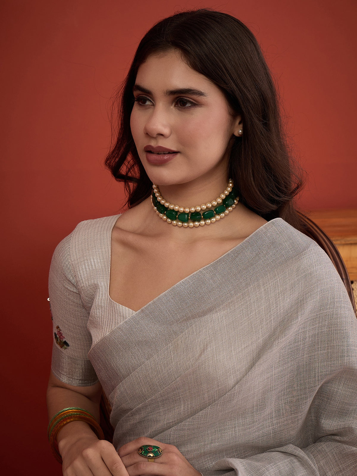 Grey Melange linen blend saree view 6