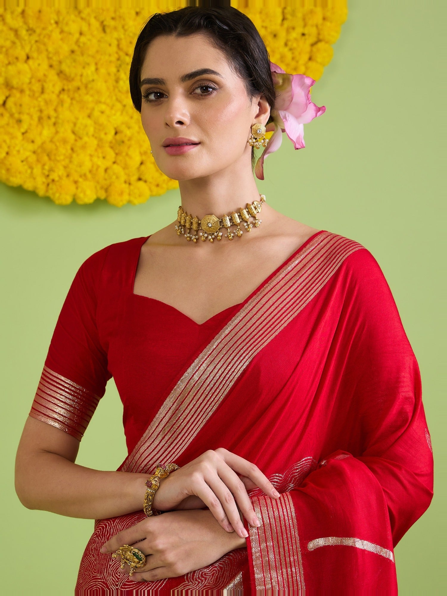 Red Silk Blend saree – detail view 2