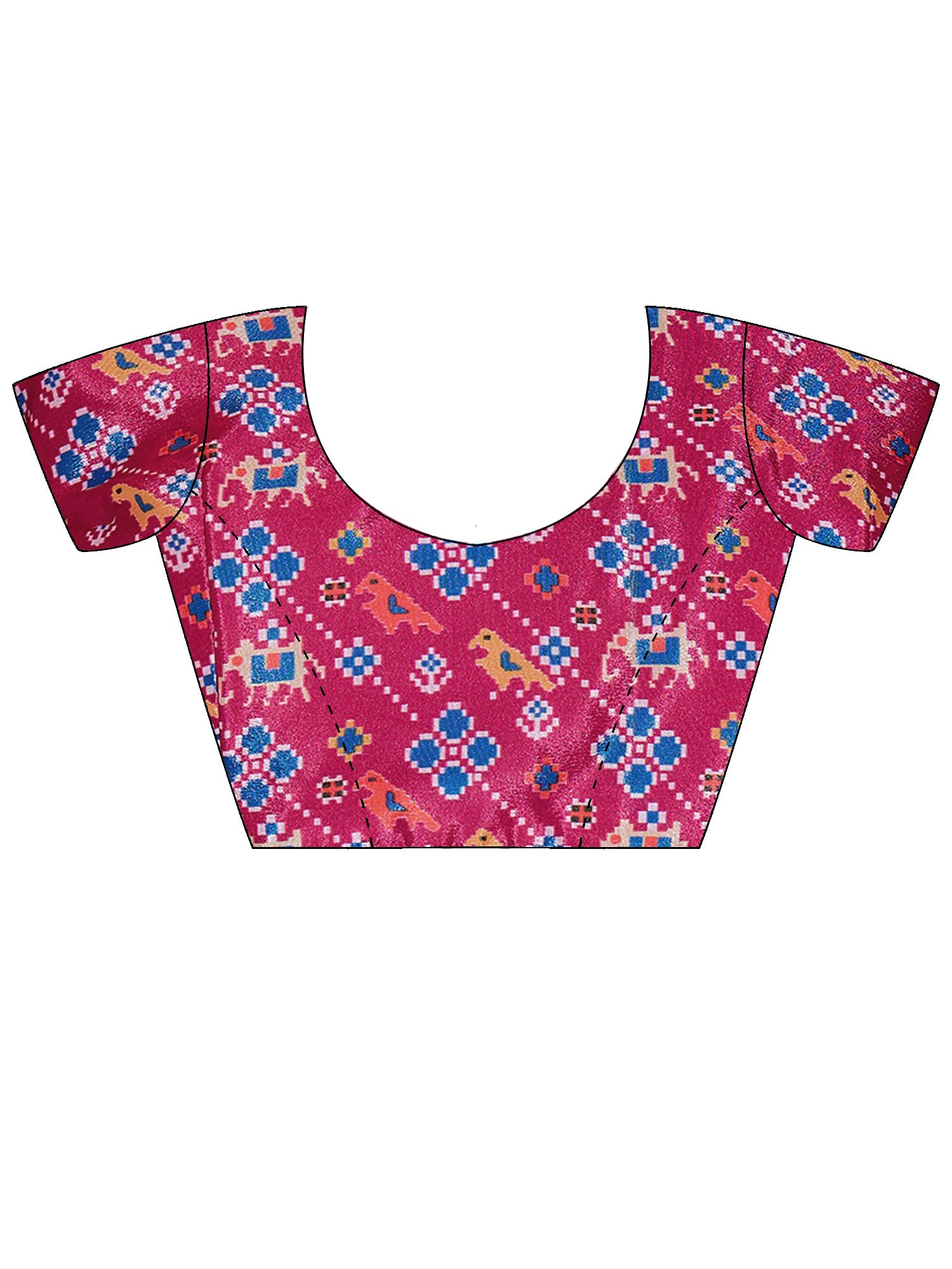 Unstitched pink satin silk blouse piece with bandhani design