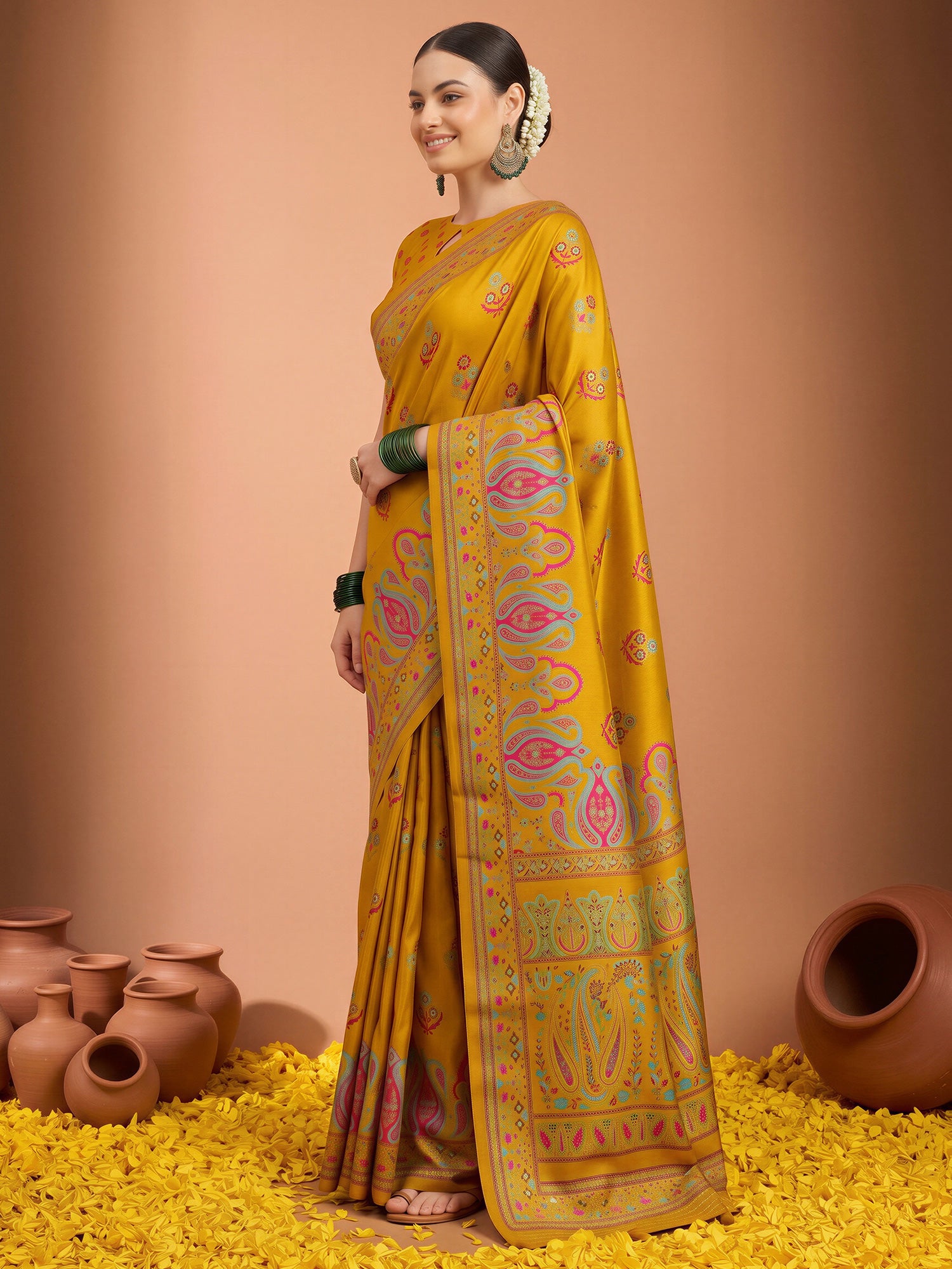 Mustard Silk Blend saree – detail view 1