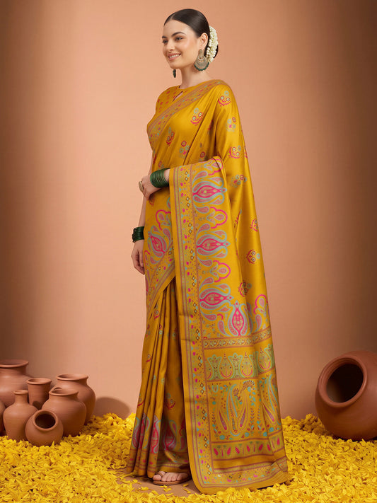 Mustard Silk Blend saree – detail view 1