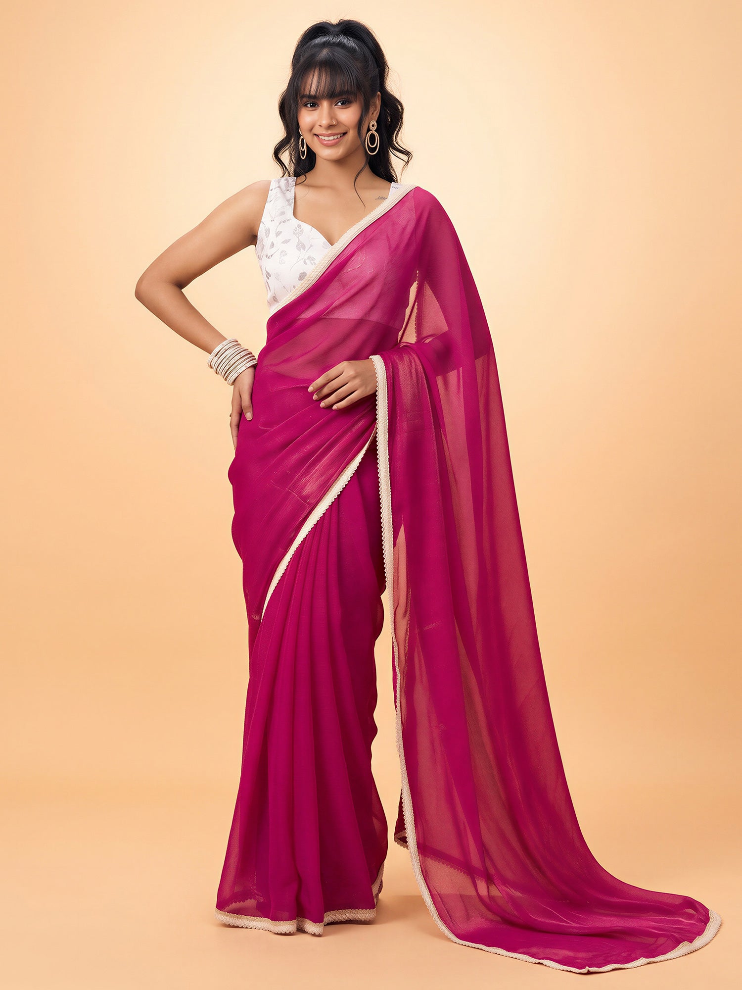 Pink Satin Silk saree – detail view 3