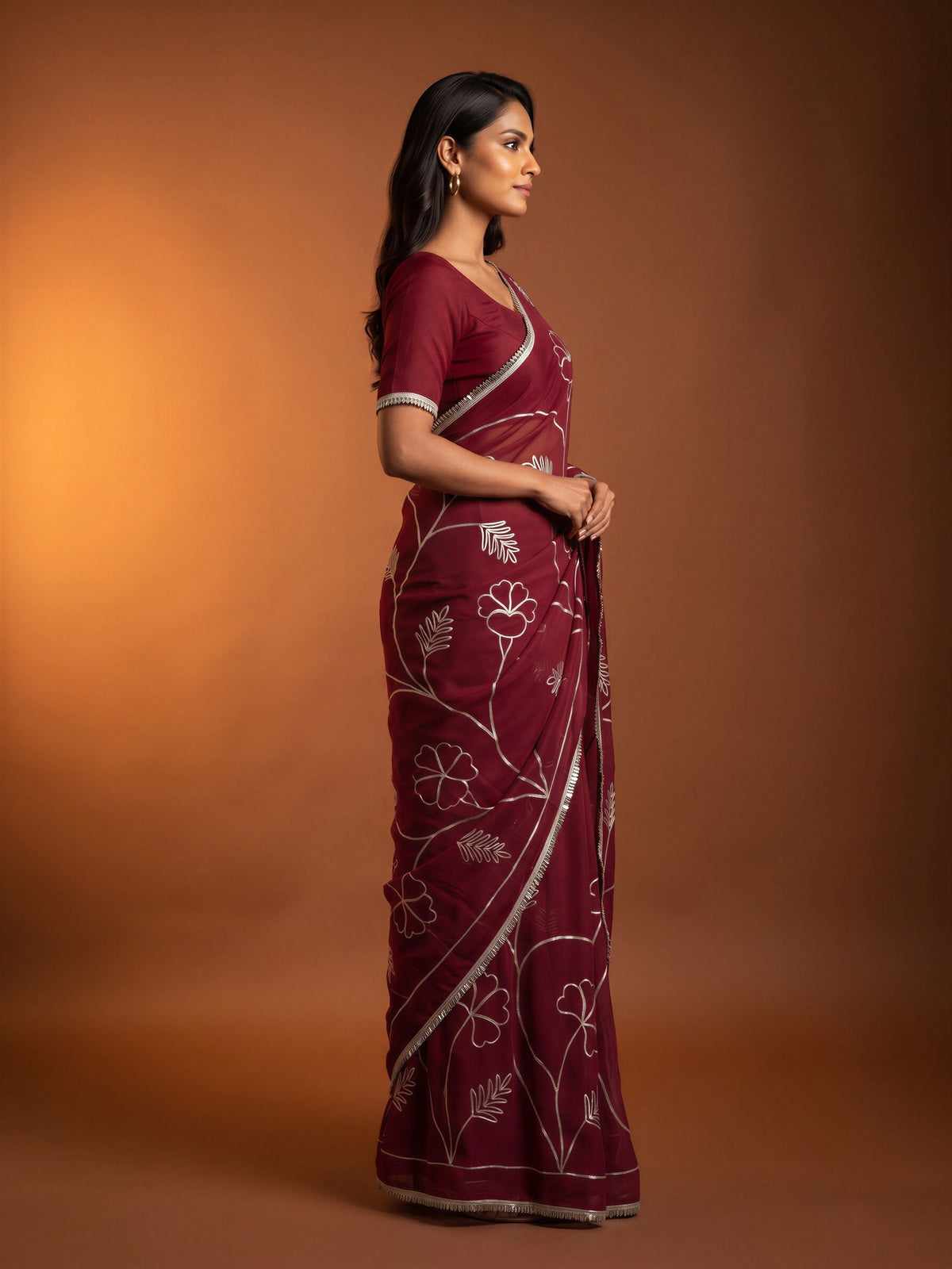 Pink Georgette saree – detail view 2