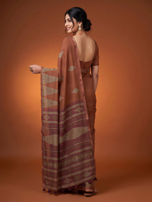 Brown Linen Blend saree – detail view 1