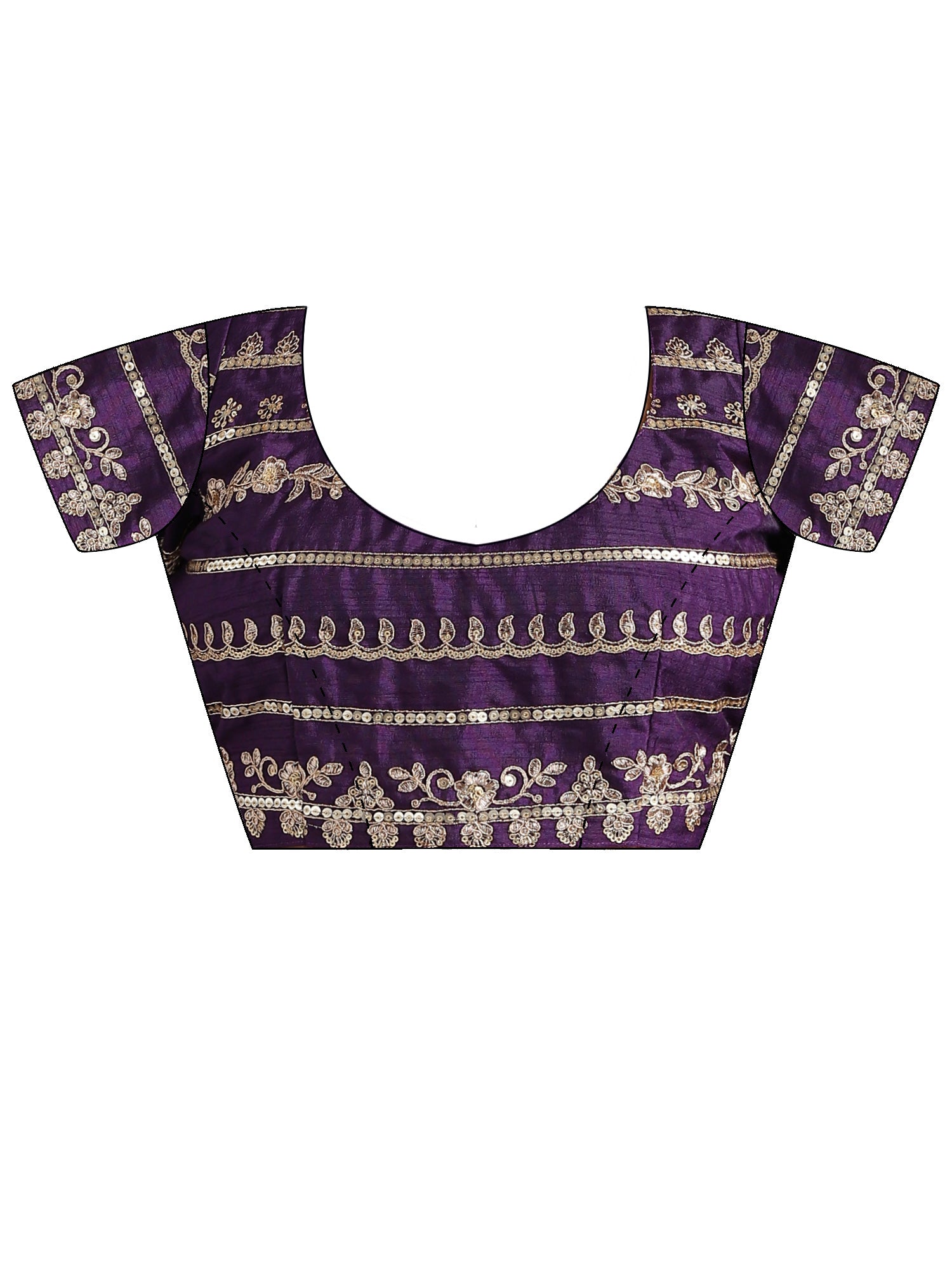 Unstitched purple net blouse piece with embellished design