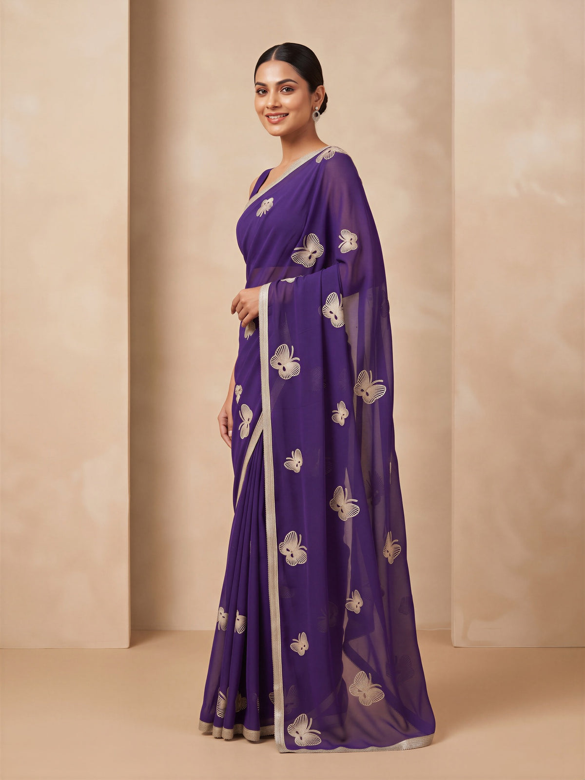 Purple Georgette saree – detail view 2