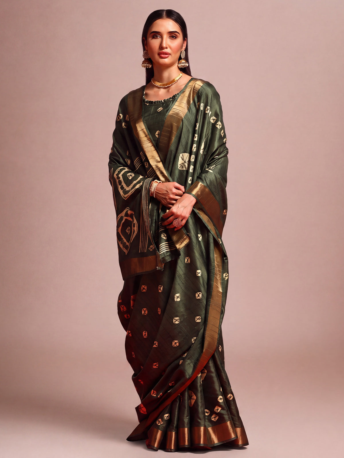 Dark Green Silk Blend saree – detail view 2