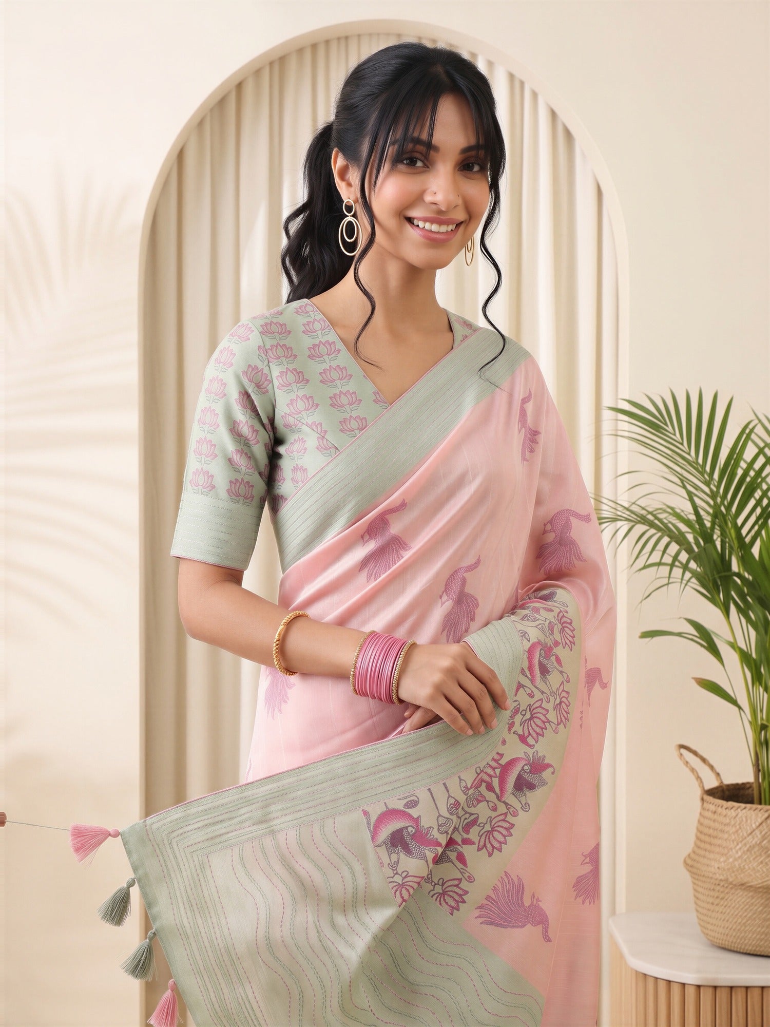 Pink Silk Blend saree – detail view 4