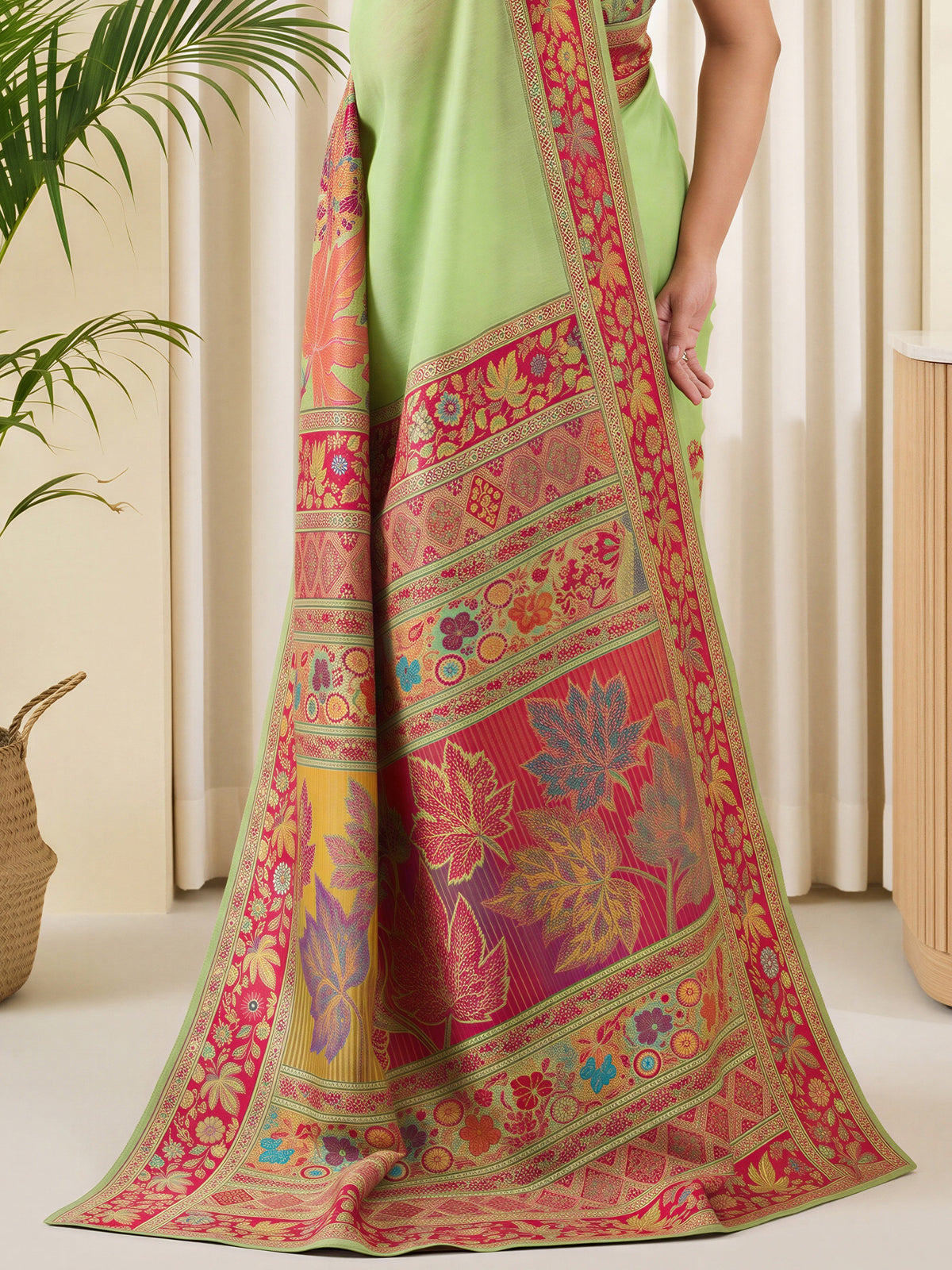 Mint Green Pashmina Silk saree – detail view 5
