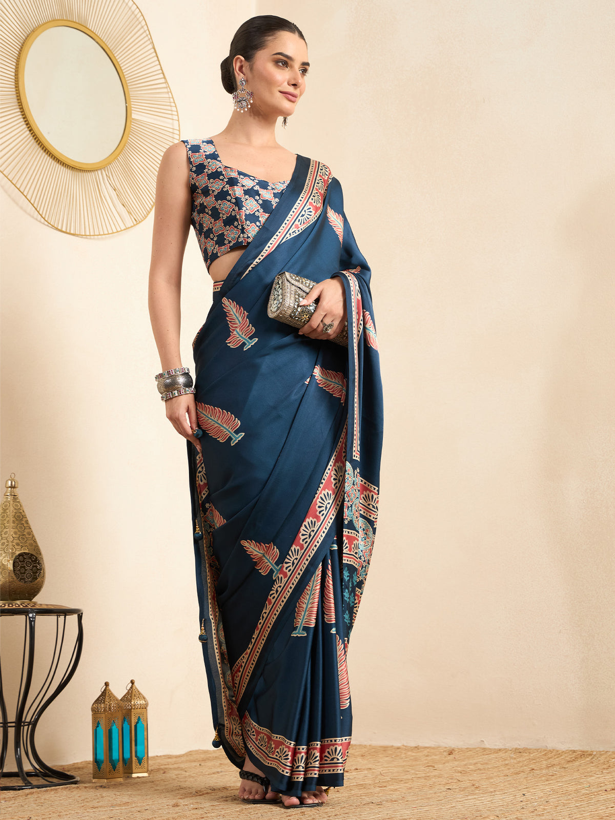 Teal Blue Pure Crepe saree – detail view 2