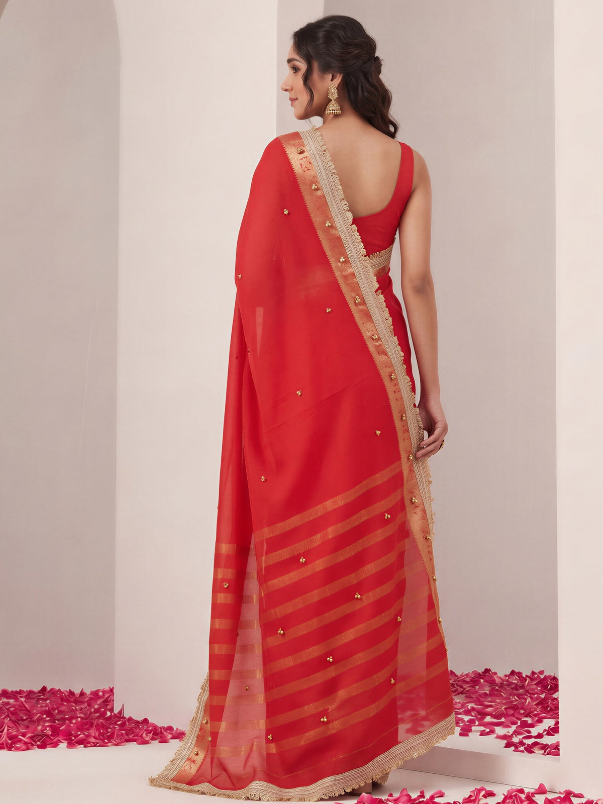 Red soft silk saree view 1