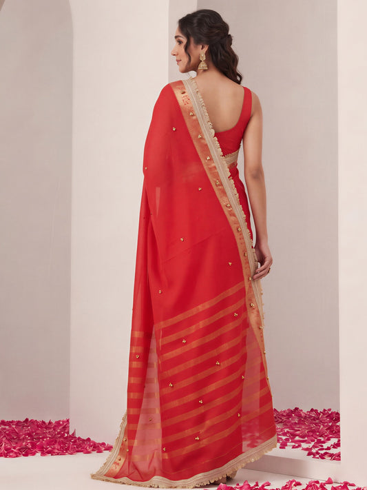 Red soft silk saree view 1