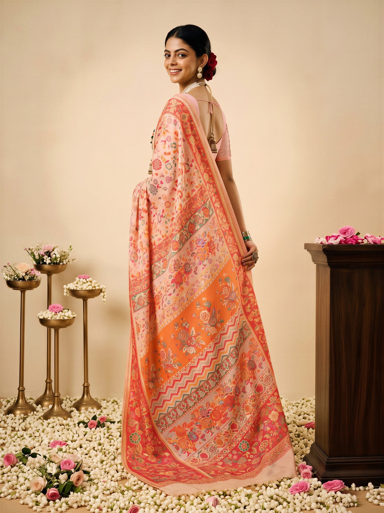 Peach Cotton Silk saree – detail view 1