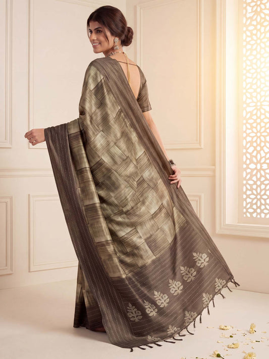 Olive Cotton Silk saree – detail view 1