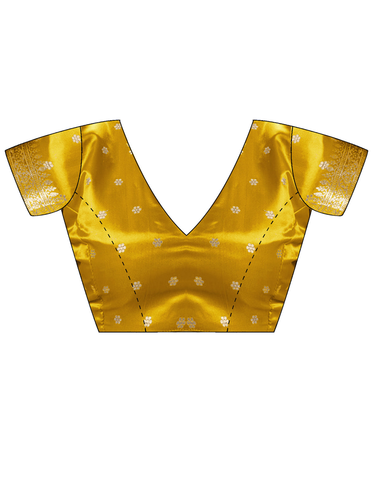 Unstitched mustard satin silk blouse piece with woven design design