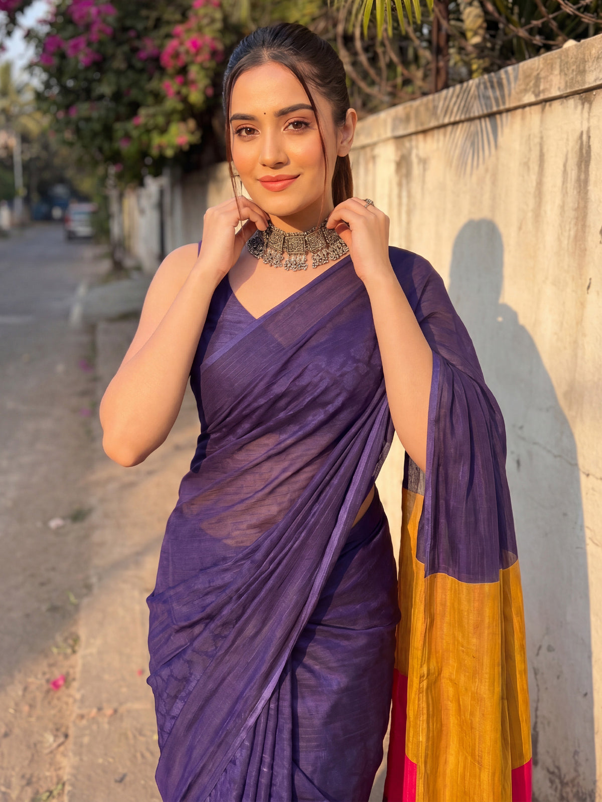 Blue Cotton saree – detail view 4