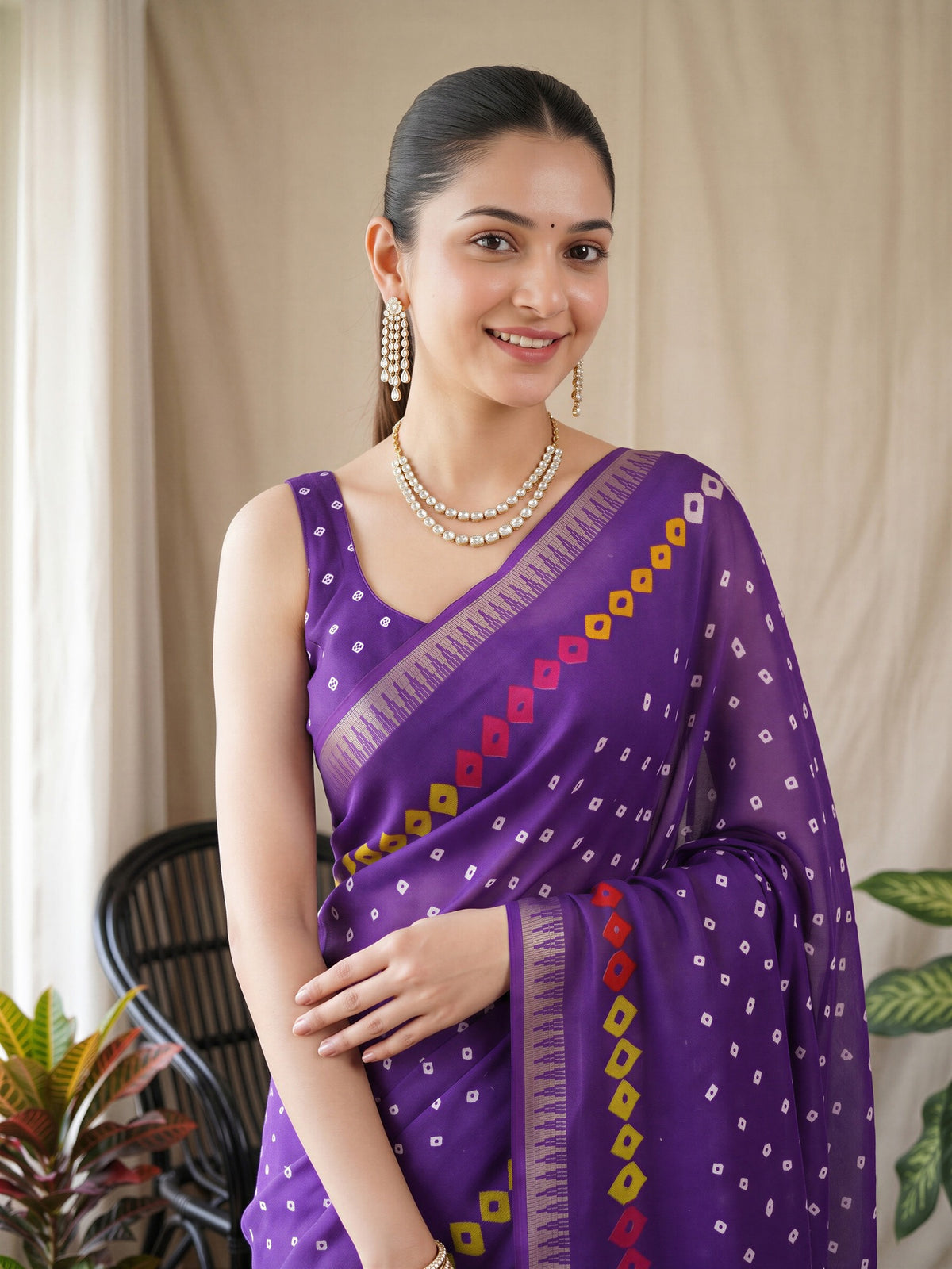 Purple Georgette saree – detail view 4