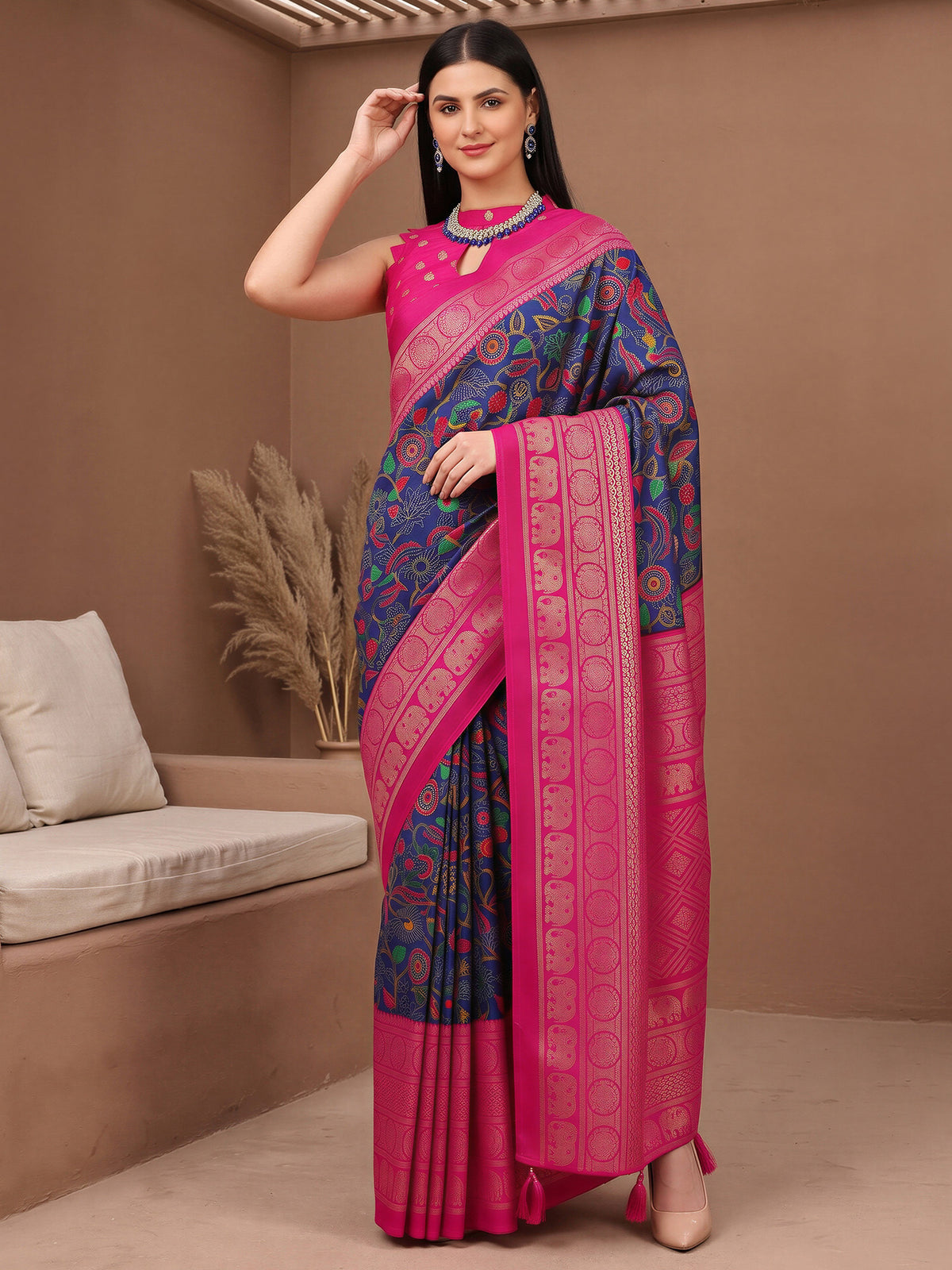 Navy Blue Cotton Blend saree – detail view 3
