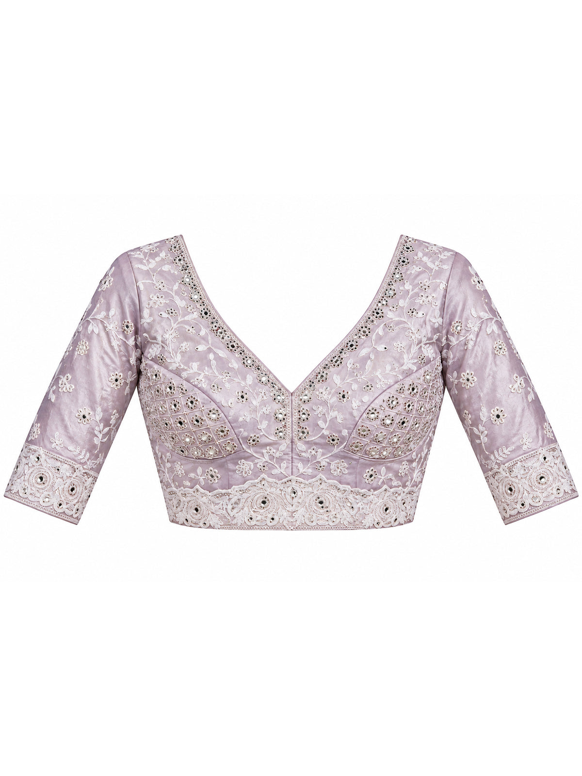 Unstitched lavender  blouse piece with embellished design