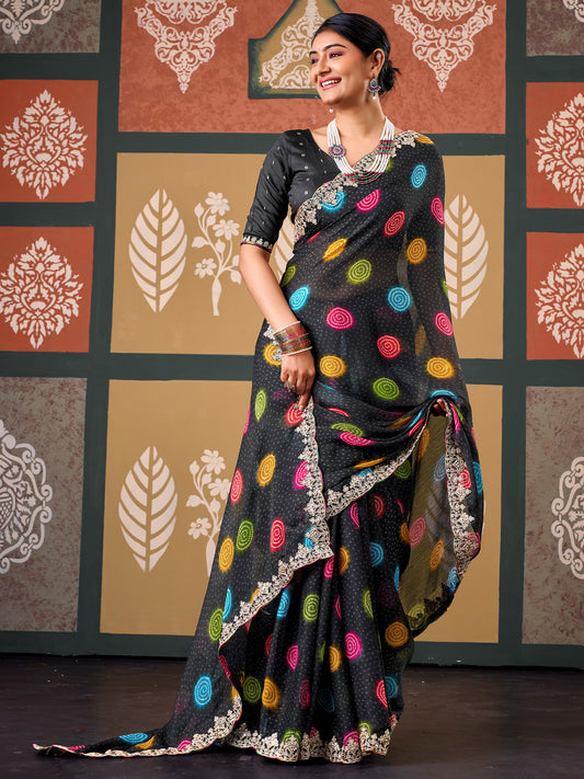Black Chiffon saree – detail view 1