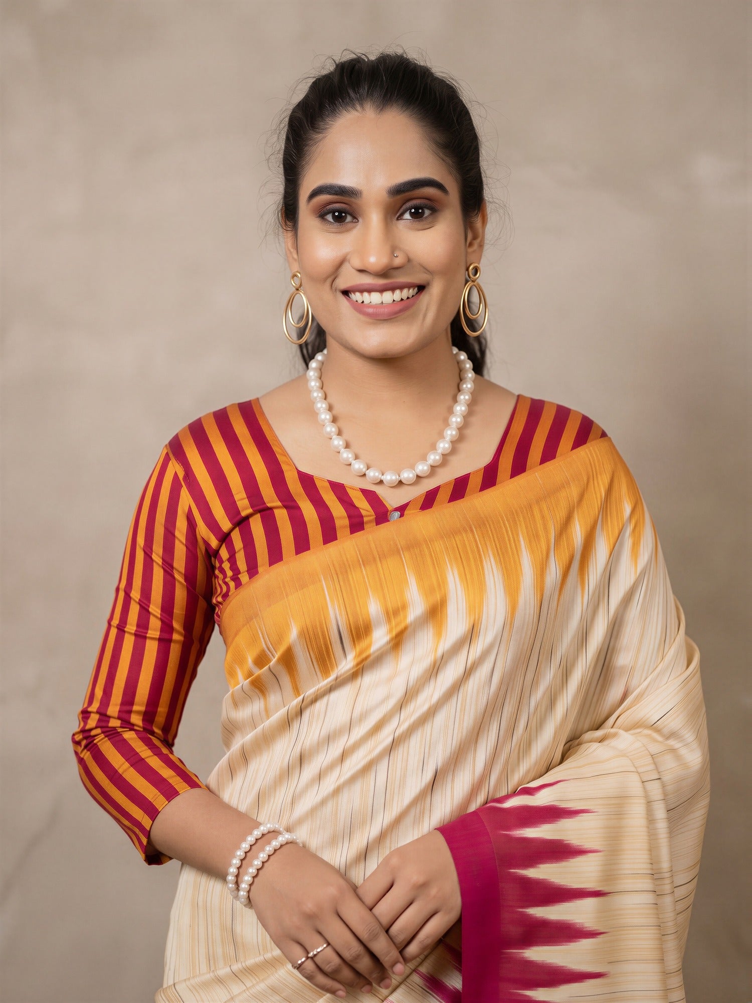 Beige Bhagalpuri Silk saree – detail view 4