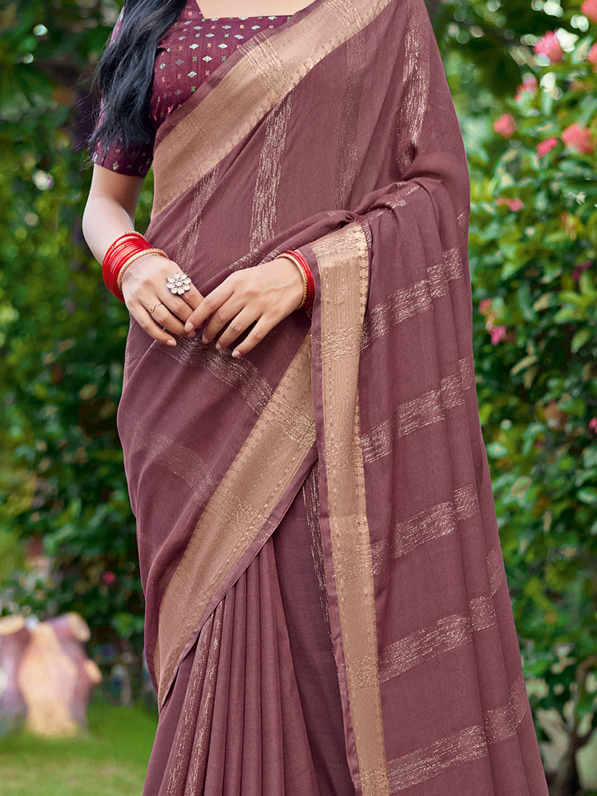 Coffee Brown Georgette saree – detail view 3