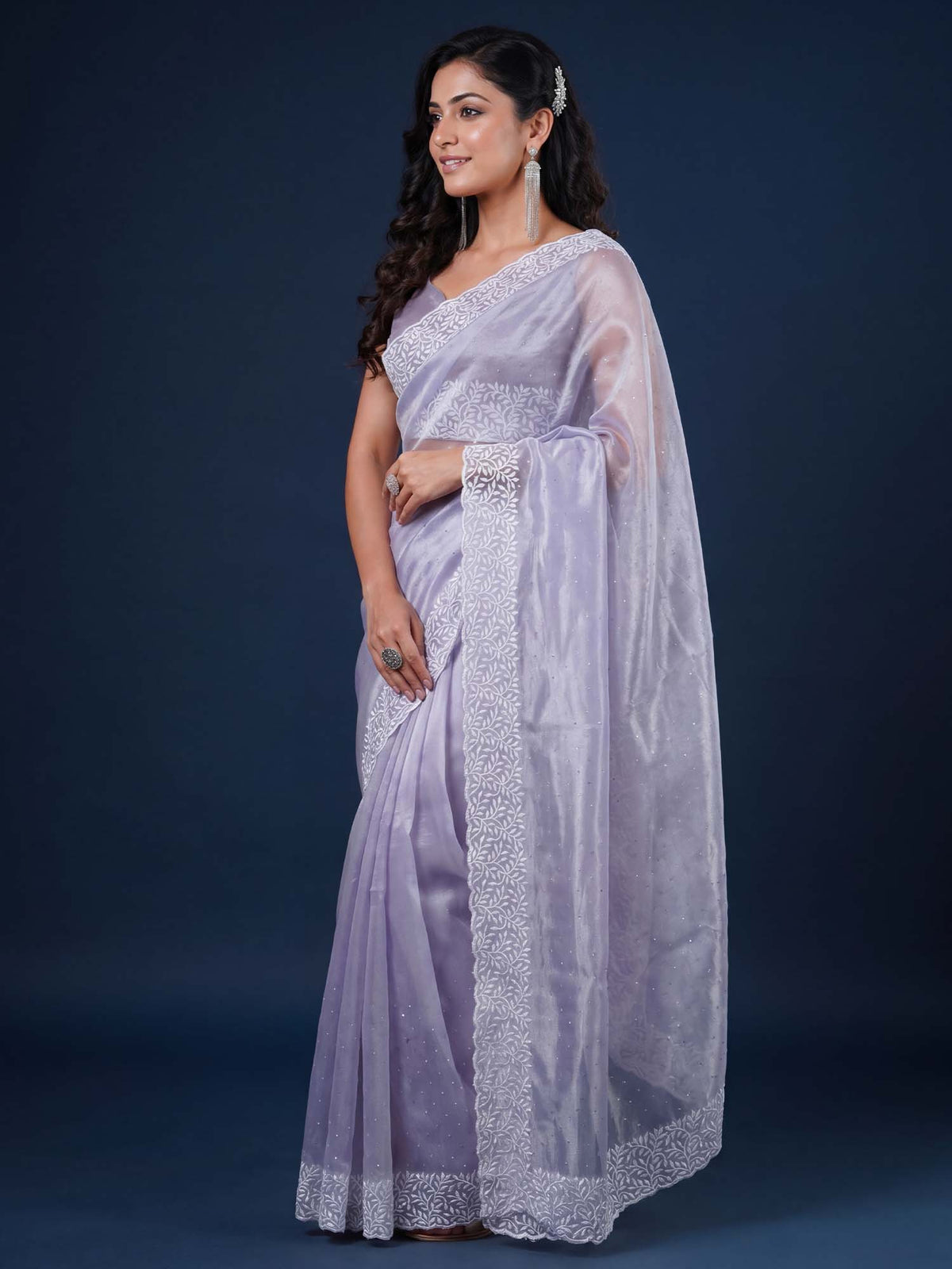 Lavender Organza saree – detail view 2