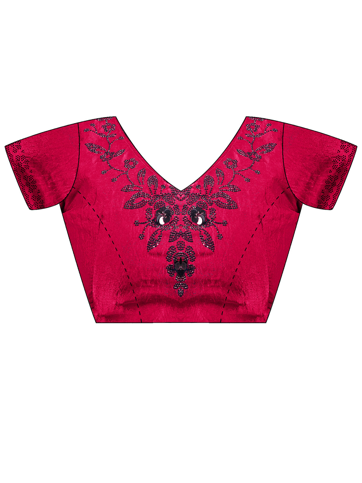 Unstitched pink satin silk blouse piece with embellished design