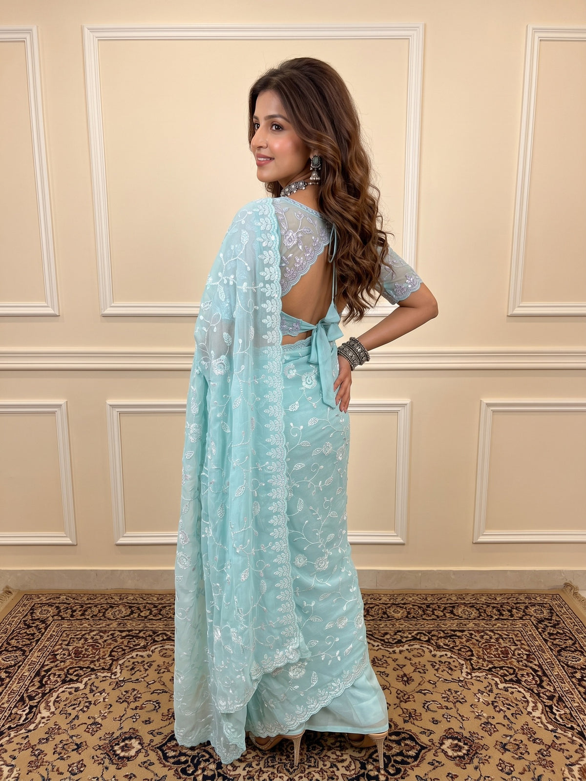 Light Blue Georgette saree – detail view 2
