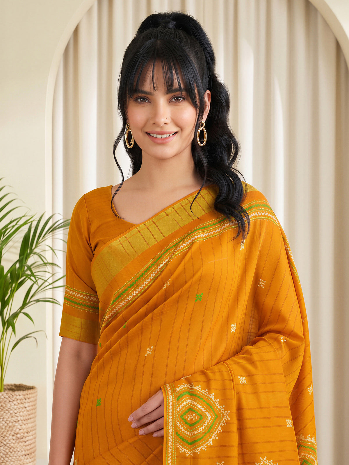 Mustard Silk Blend saree – detail view 4