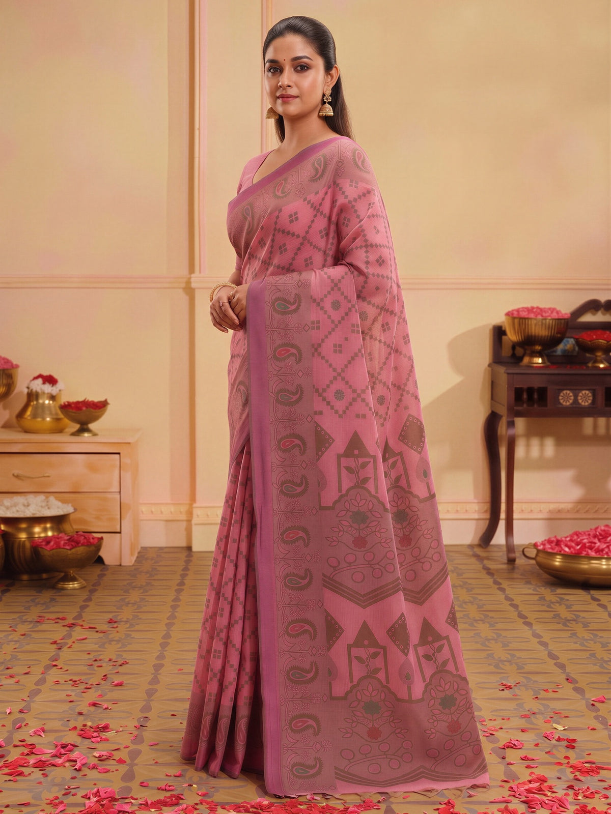 Pink silk blend saree view 2