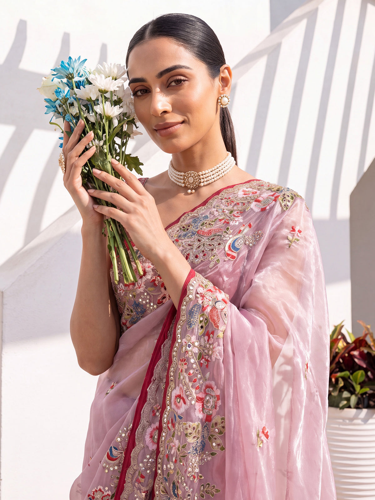 Pink Organza saree – detail view 4