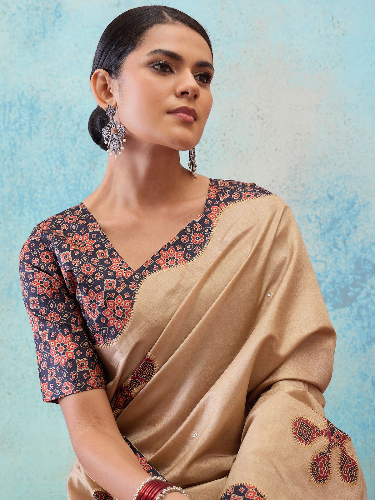 Light Brown silk blend saree view 7