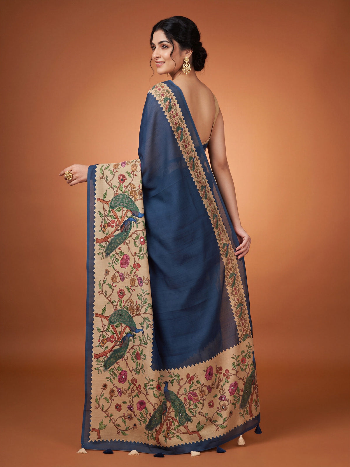 Navy Blue Linen Blend saree – detail view 1