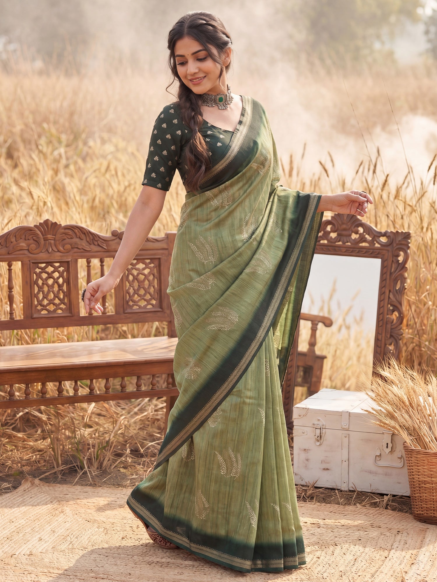 Light Green Tussar Silk saree – detail view 3