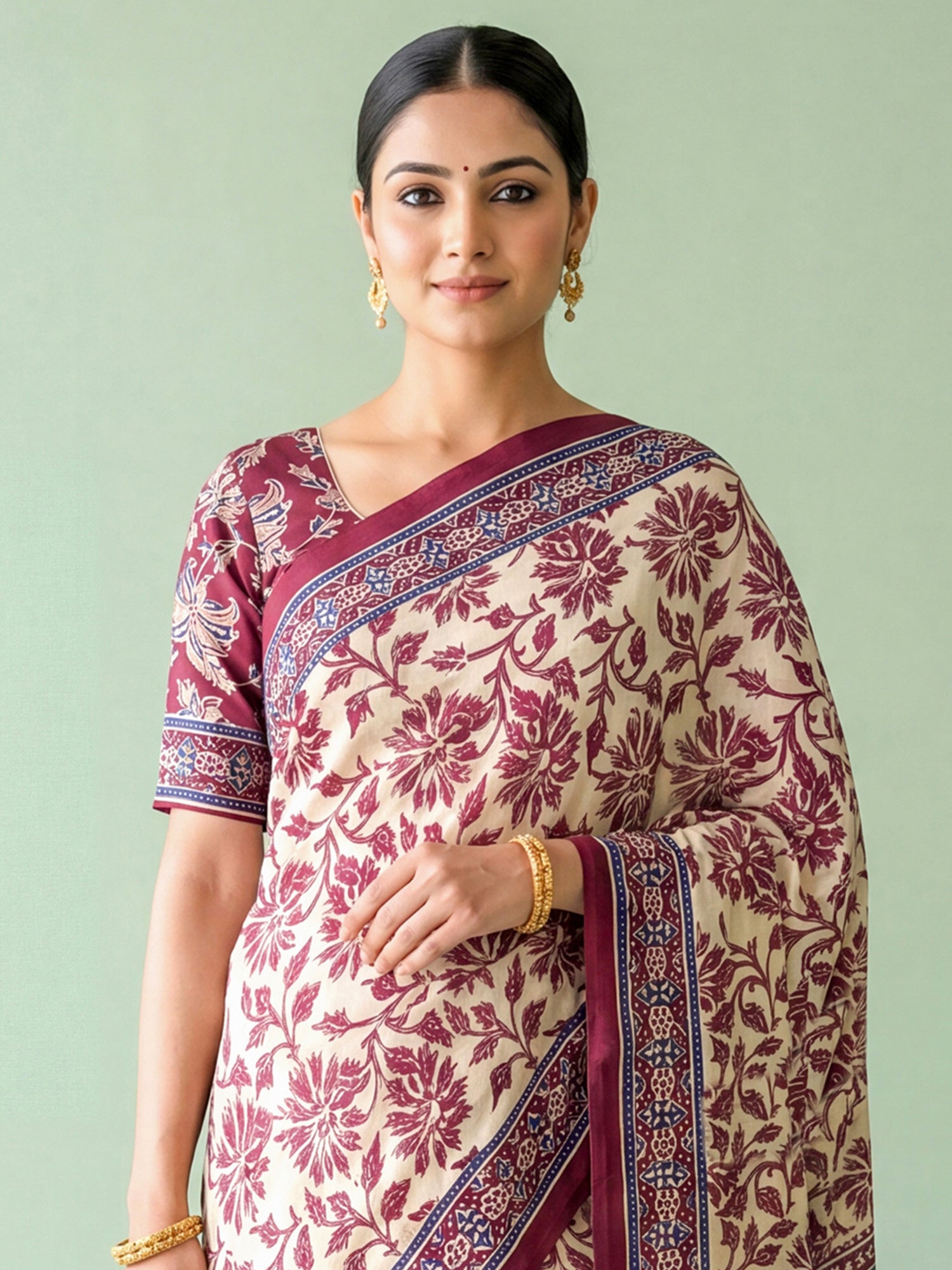 Cream Satin saree – detail view 4