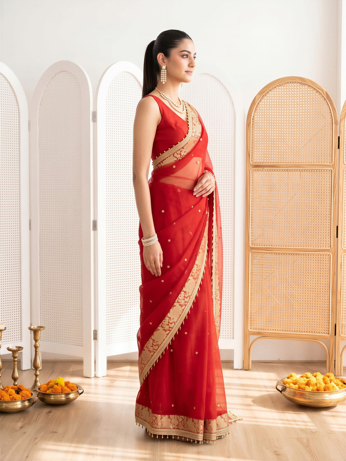 Red Silk Blend saree – detail view 2