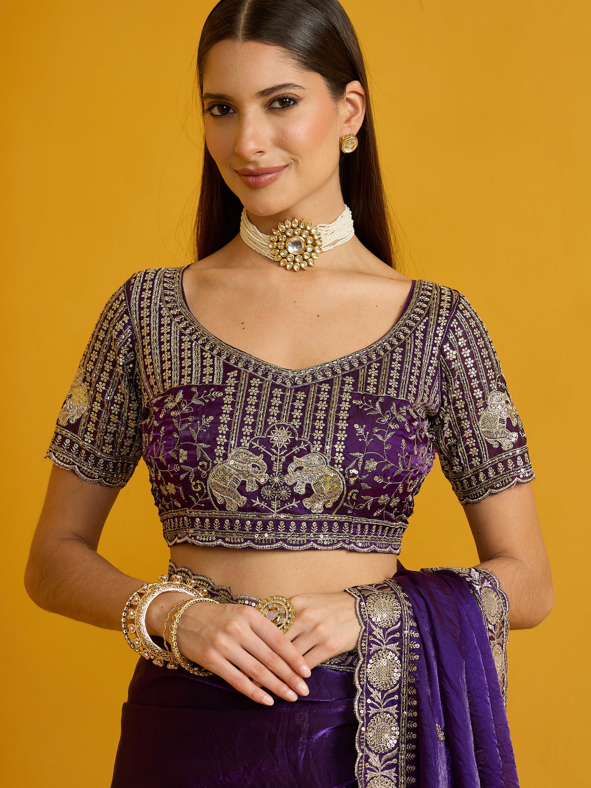 Purple Satin Silk saree – detail view 5