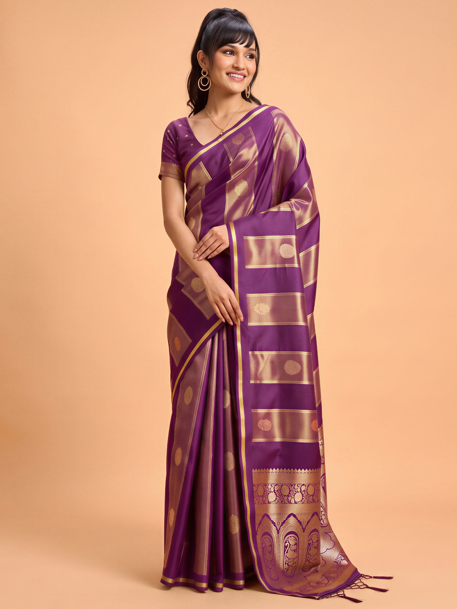 Wine Satin saree – detail view 3