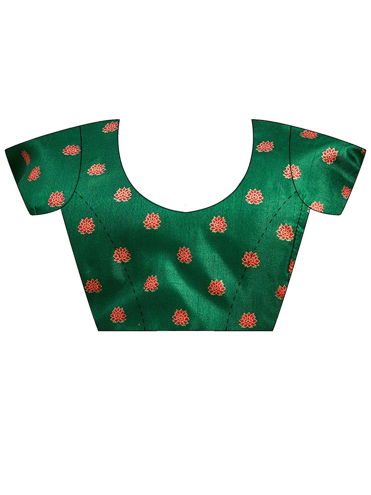 Unstitched green silk blend blouse piece with ethnic motif design