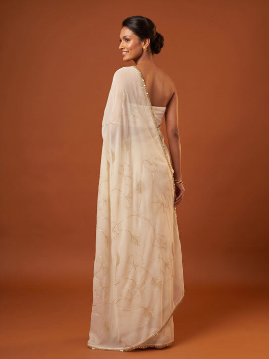 White Georgette saree – detail view 1