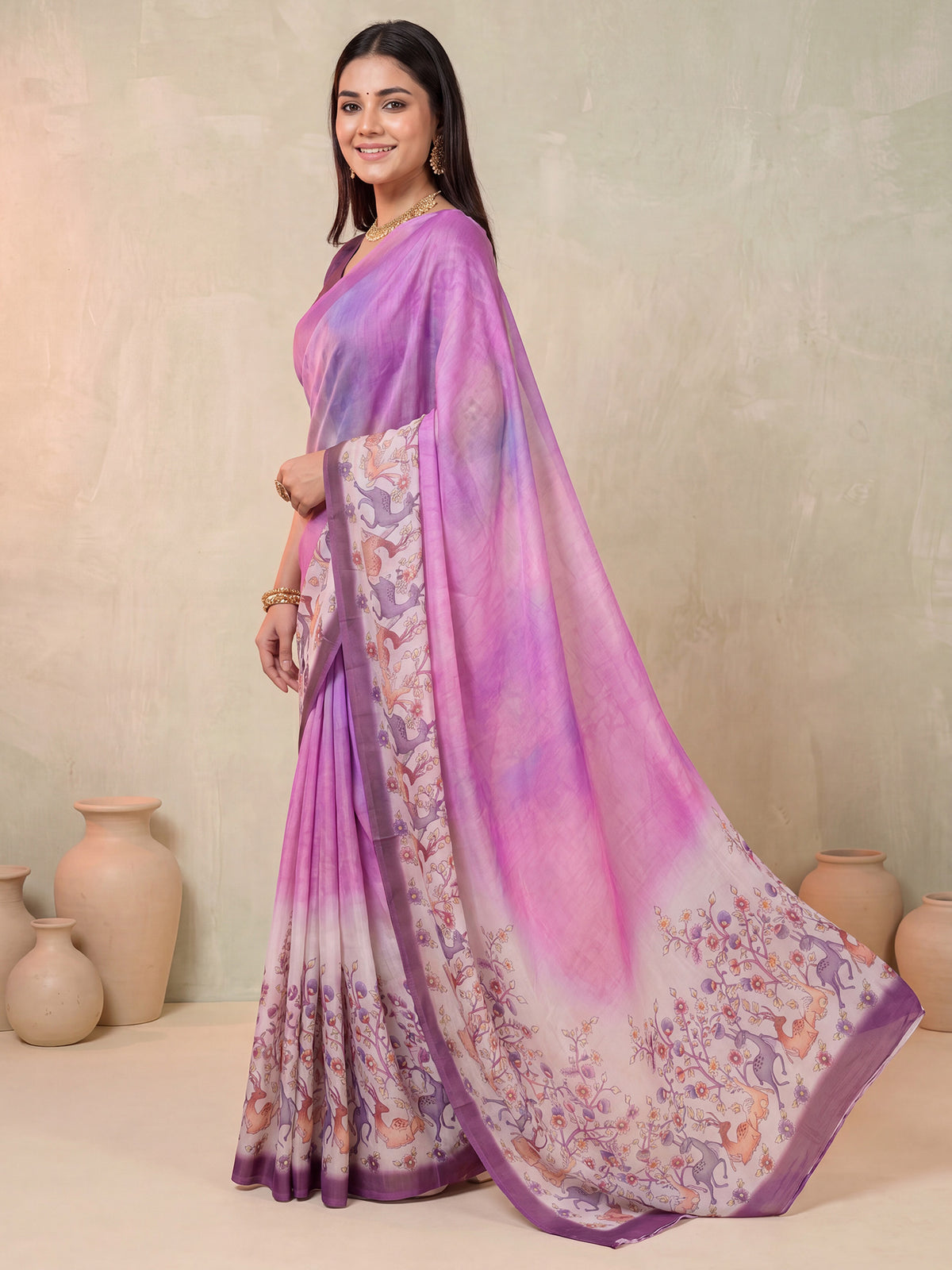 Purple Satin saree – detail view 2