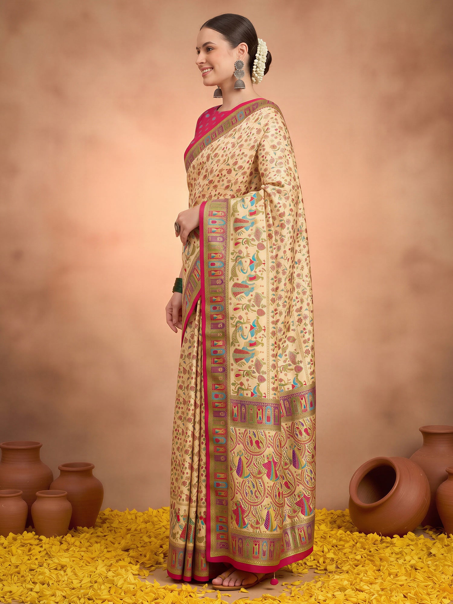 Cream Silk Blend saree – detail view 1